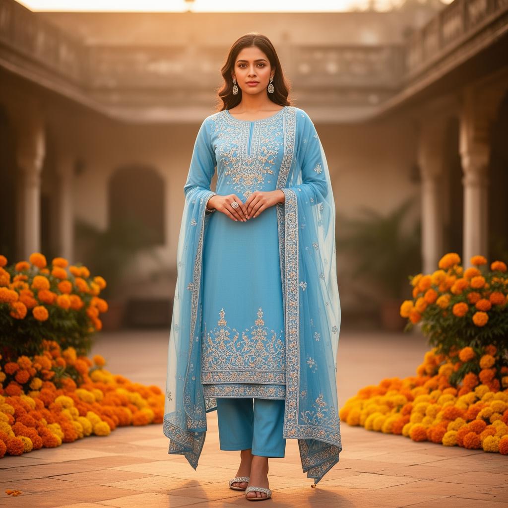 Salwar Kameez · Sky Blue (3 Piece)