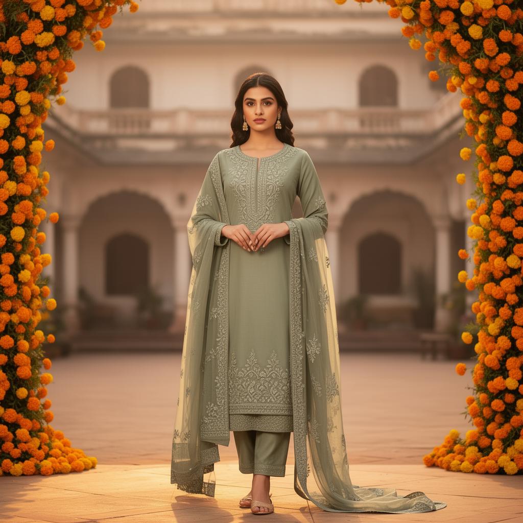 Salwar Kameez · Sage Green (3 Piece)